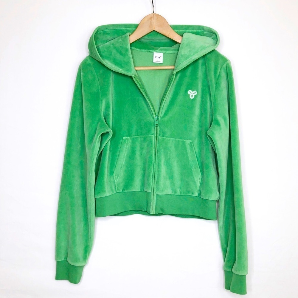 TNA Green velour zip front hoodie